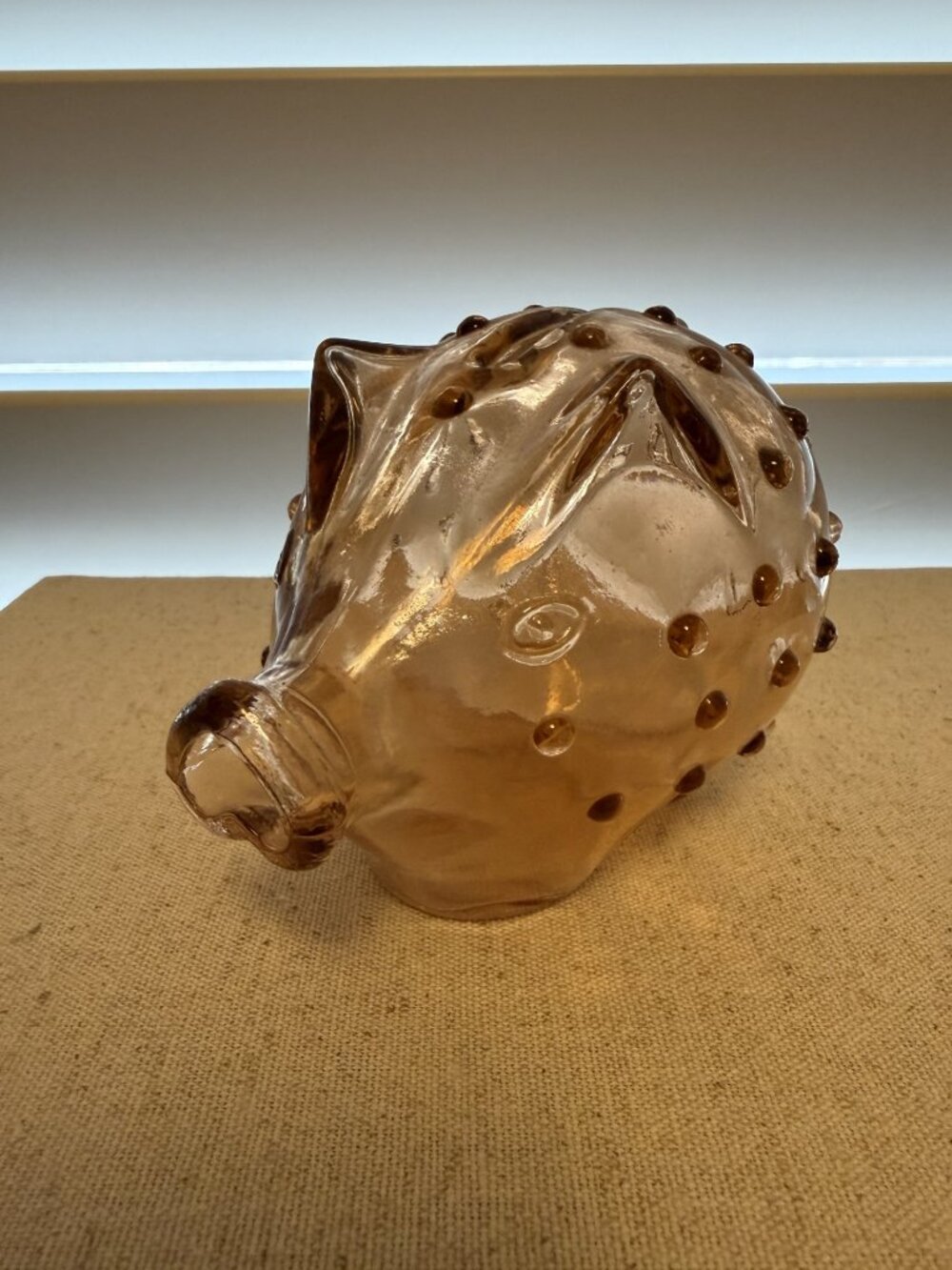VTG MCM Italian Hobnail Glass Pig Piggy Bank w/Heart Snout